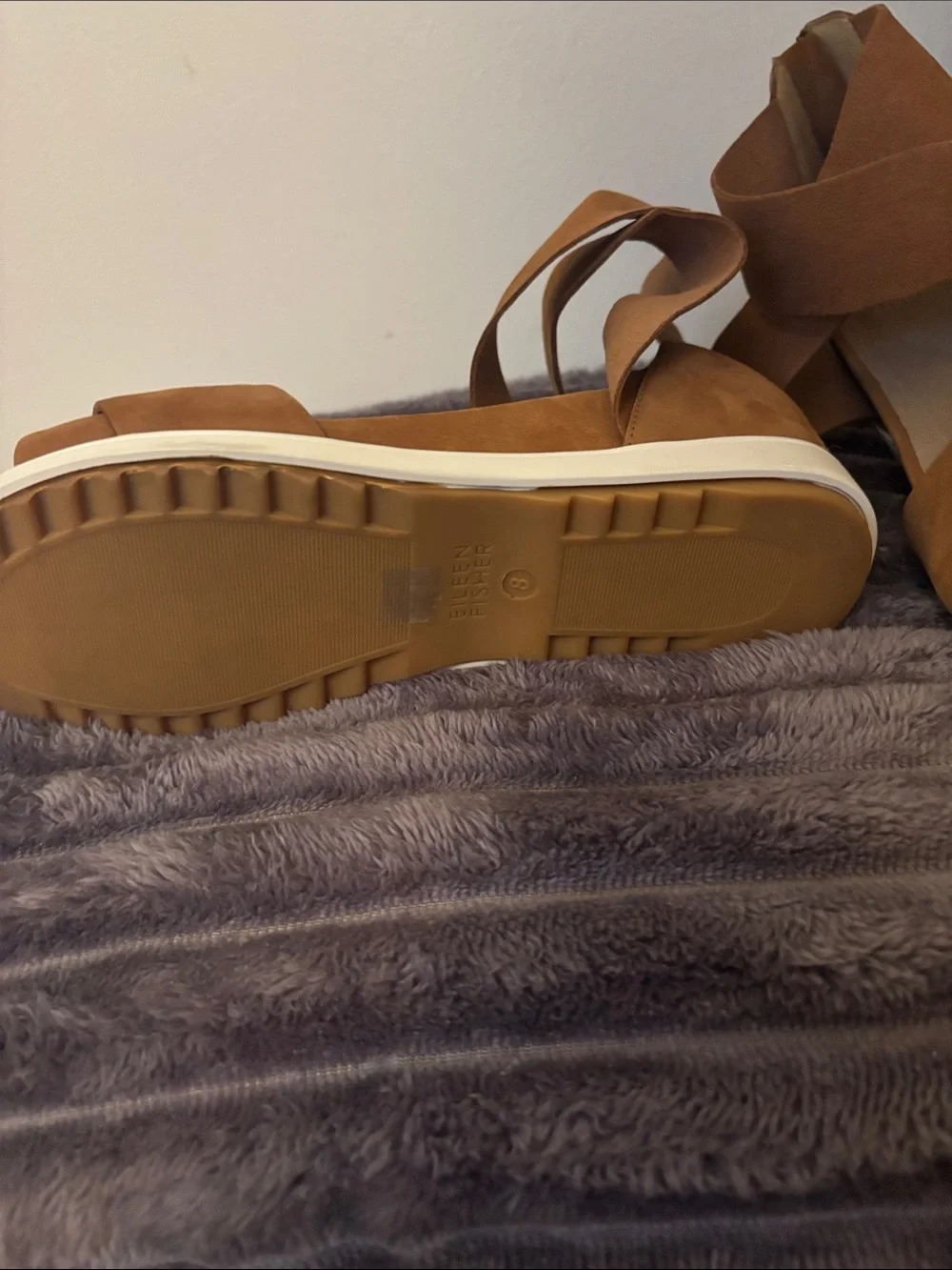 Eileen Fisher Viv Tumbled Nubuck Wedge Sandals Tan,8